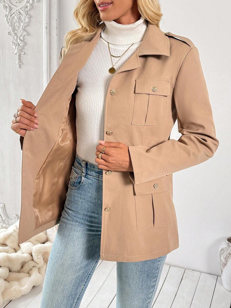 Silje | Lang Uldfrakke med Diskrete Detaljer