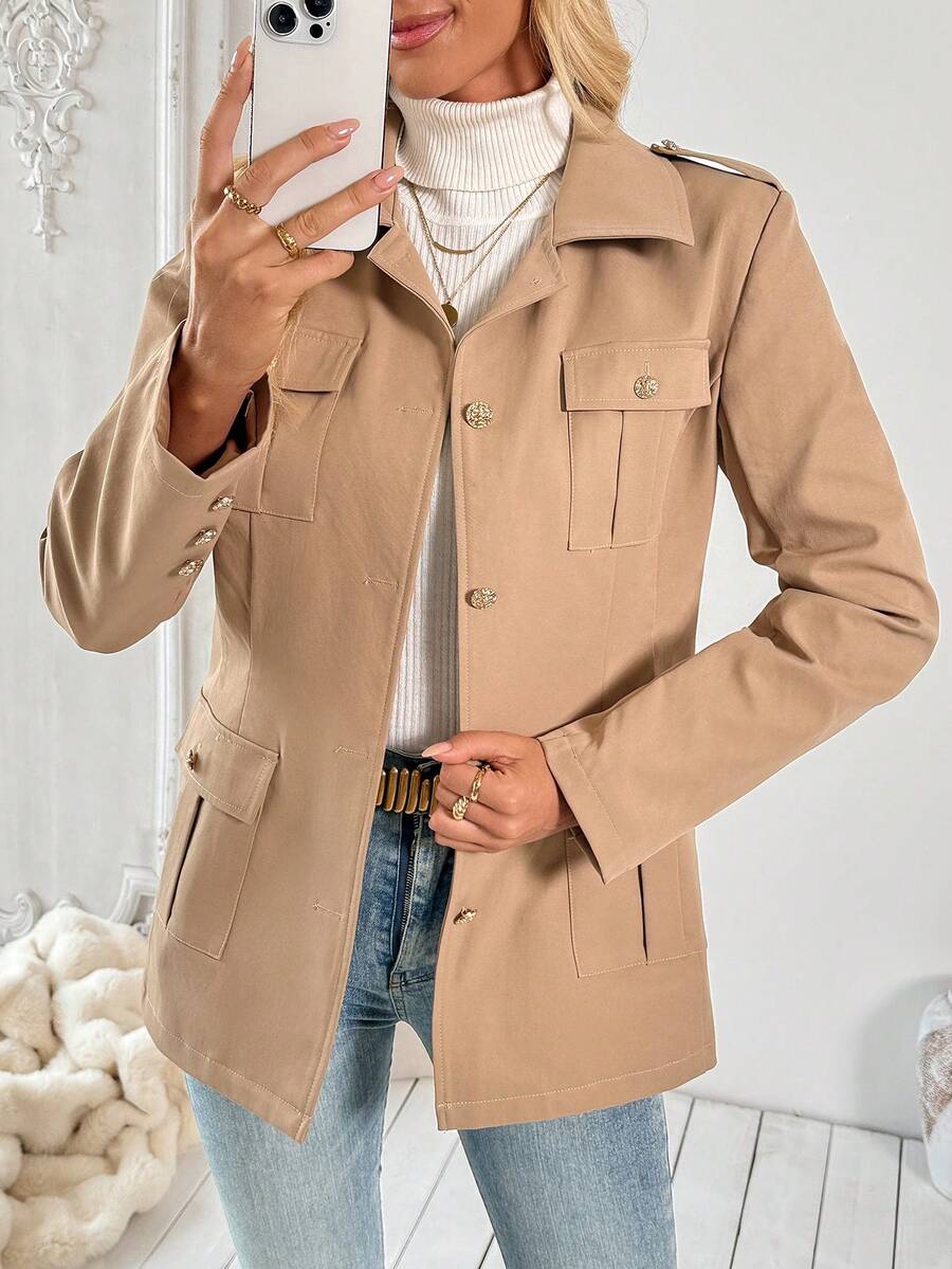 Silje | Lang Uldfrakke med Diskrete Detaljer