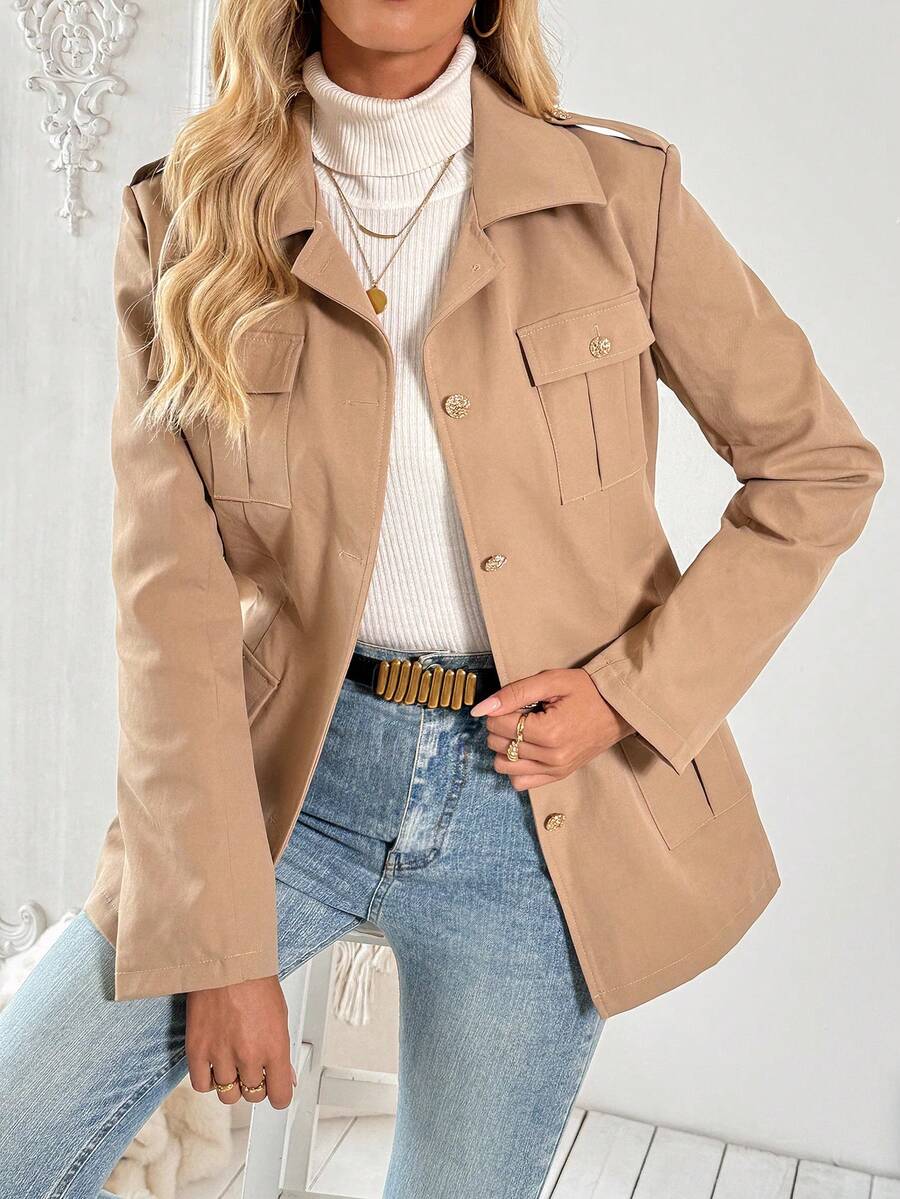 Silje | Lang Uldfrakke med Diskrete Detaljer