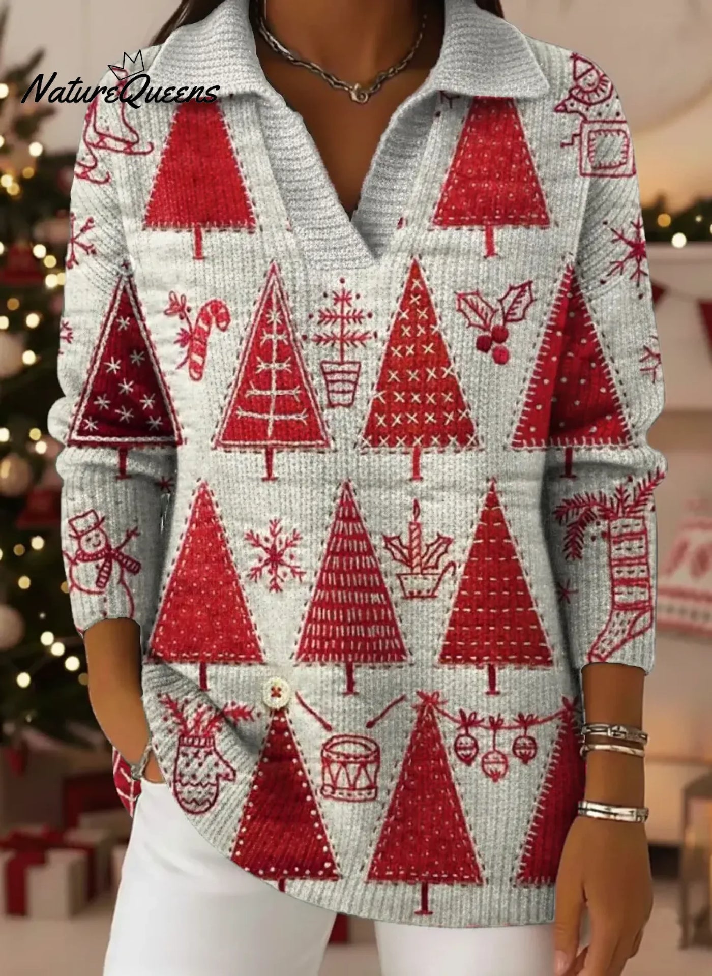 Anna | Røde Juletræer Striktrøje